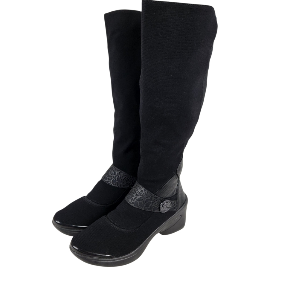 Bzees Euphoria Black Zip Up Tall Heeled Boots Fabric Comfy Womens Size 9.5